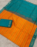KSC - Double shaded Kesar Mango Orange with Sea Blue Korvai Veldaari