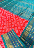 KSC - Deep Red Orange with Teal Green Kolam Korvai