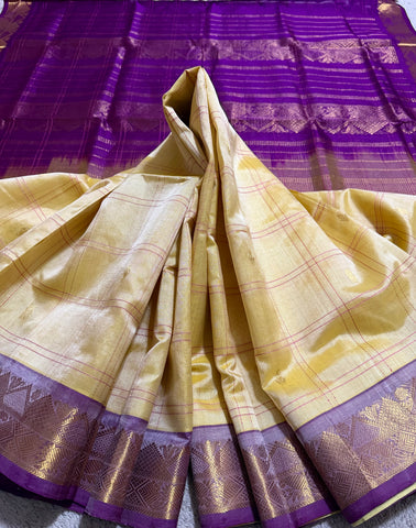 KSC - Double shaded Butterscotch Yellow with Purple Kattam