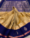 KSC - Double shaded Golden Sandalwood Beige with Midnight Blue Kattam Korvai