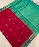 KSC -  Double shaded Vermillion Red with Sea Green Kolam