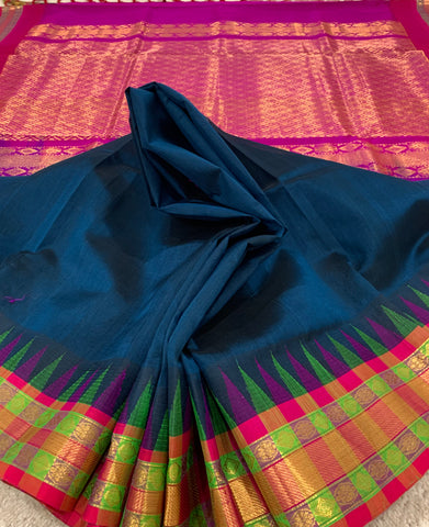 KSC -  Doubke shaded Peacock Green / Pink Korvai