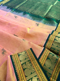 KSC - Double shaded Peach with Emerald Green Korvai