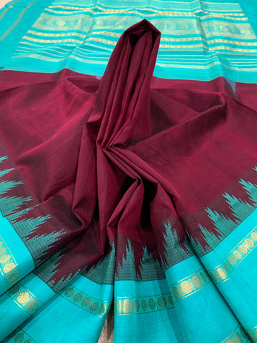 KSC - Double shaded Brownish Maroon /Teal Green Korvai
