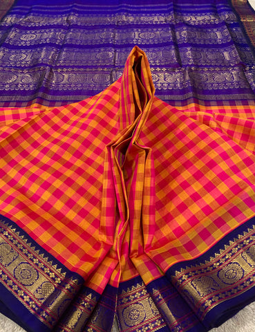 KSC - Pink/Mustard Yellow with Navy Blue Kattam Korvai