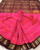 KSC -Double shaded Kanagambara Pink with Coffee Brown Veldaari Korvai