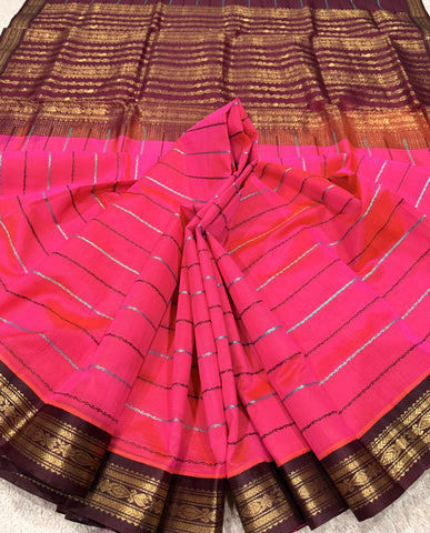 KSC -Double shaded Kanagambara Pink with Coffee Brown Veldaari Korvai