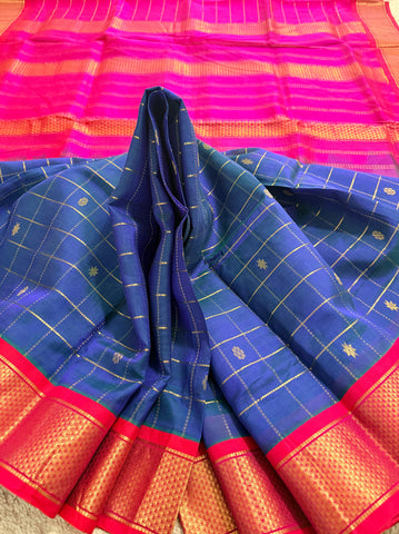 KSC - Peacock Blue with Pink Korvai