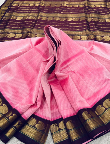 KSC - Double shaded Baby Pink with Coffee Brown Korvai