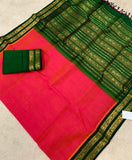 KSC - Double Shaded Peachy Pink with Emerald Green Korvai