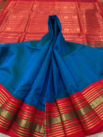 KSC - Peacock Blue with Chilli Red Korvai