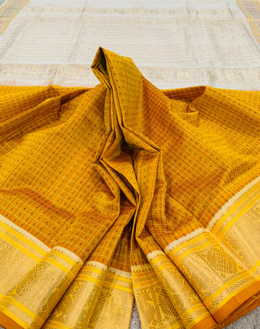 KSC - Double shaded Golden Mango Yellow with Ivory Lakshadeepam