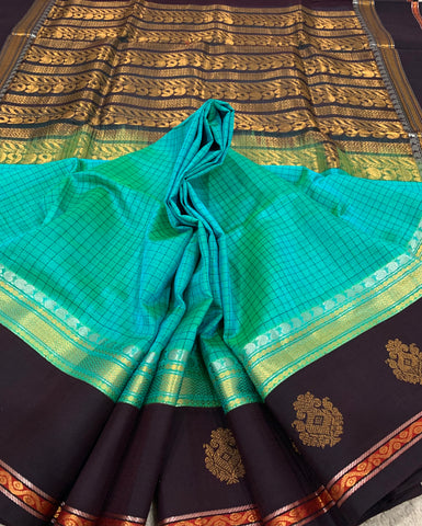 KSC - Double shaded Sea Green with Coffee Brown Kattam korvai