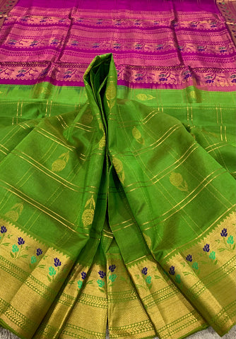 KSC - Leafy Green with Magenta Paithani