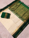 KSC - Venn Pattu with Deep Bottle Green Kottadi Korvai