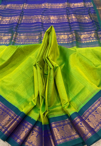 KSC - Double shaded Apple Green with Peacock Greenish Blue Korvai