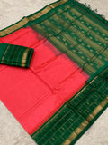 KSC - Kangambara Pinkish Orange with Emerald Green Korvai
