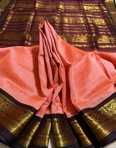 KSC - Double shaded Peach with Brown Kattam Korvai