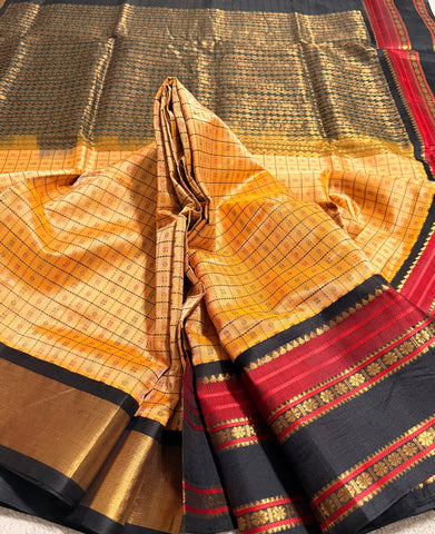 KSC - Double shaded Sandalwood Beige with Black Korvai Lakshadeepam