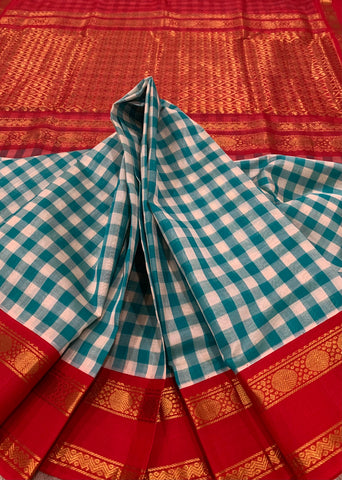 KSC - Sea Green/ white with Chilli Red Kattam Korvai