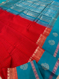 KSC - Double shaded Tomato Red with Blue Kattam Korvai