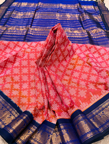 KSC - Double shaded Coral Orange with Dark Midnight Blue Kolam Korvai