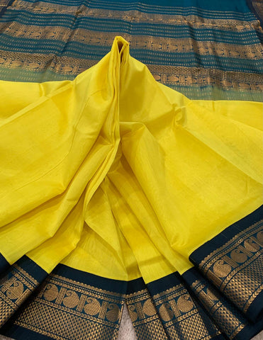 KSC - Double shaded Daffodil Yellow/Mayil kazhuthu Korvai