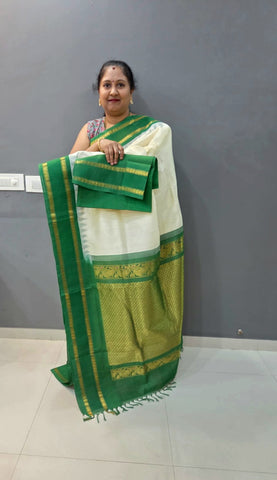 KSC - White/Green Korvai