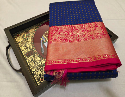 KSS - Royal Blue/Tomato Pink Lakshadeepam Korvai