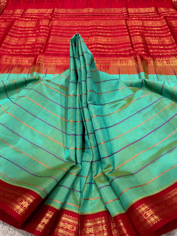 KSC - Double shaded Sea Green with Arakku Korvai Veldaari