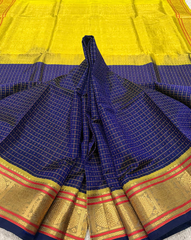 KSC - Double shaded Ink Blue with Sampangi Yellow Lakshadeepam